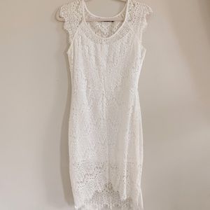 White Lace Crochet Mini High-Low Dress
